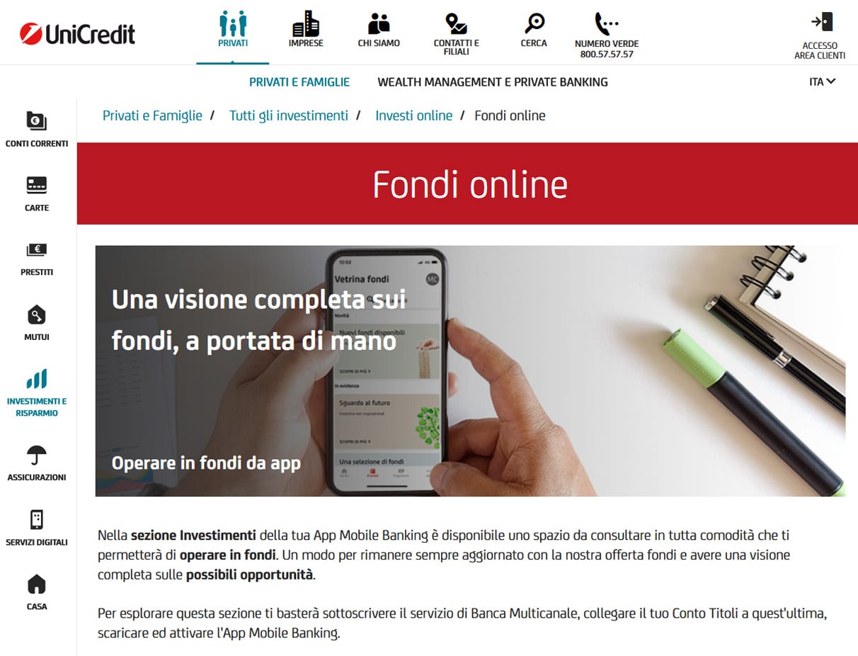Unicredit: App trading su fondi